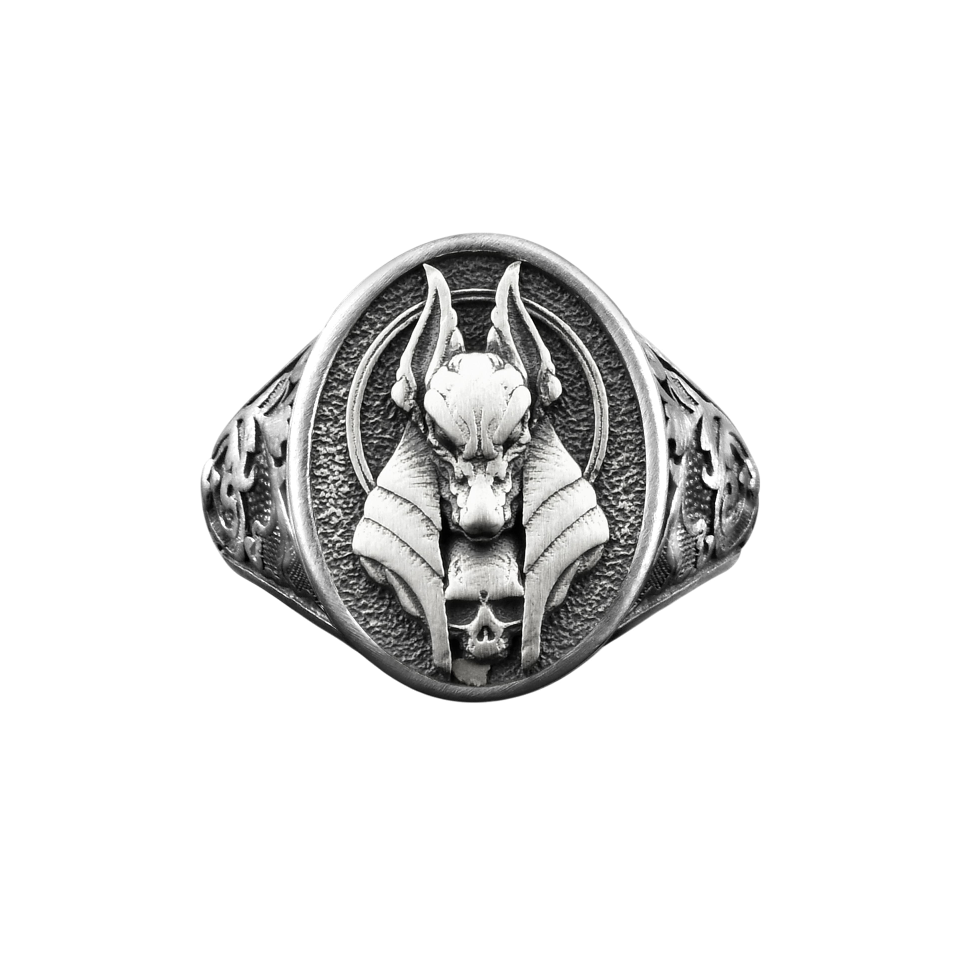 Anubis Skull Gothic Signet Ring Sterling Silver Egyptian Men Gift